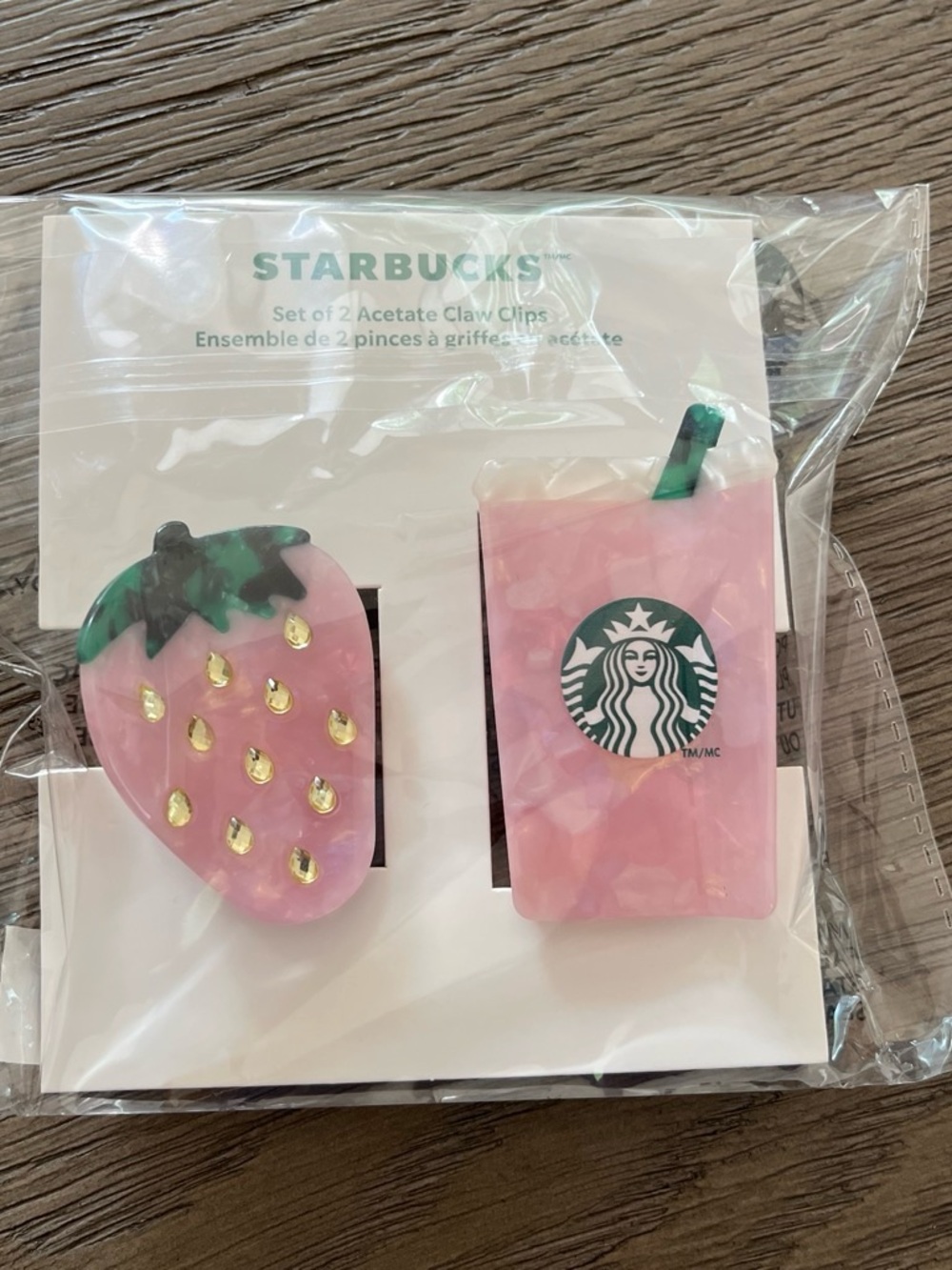 Starbucks Kids Pink Strawberry & Drink Acetate Claw Clips (Set of 2)